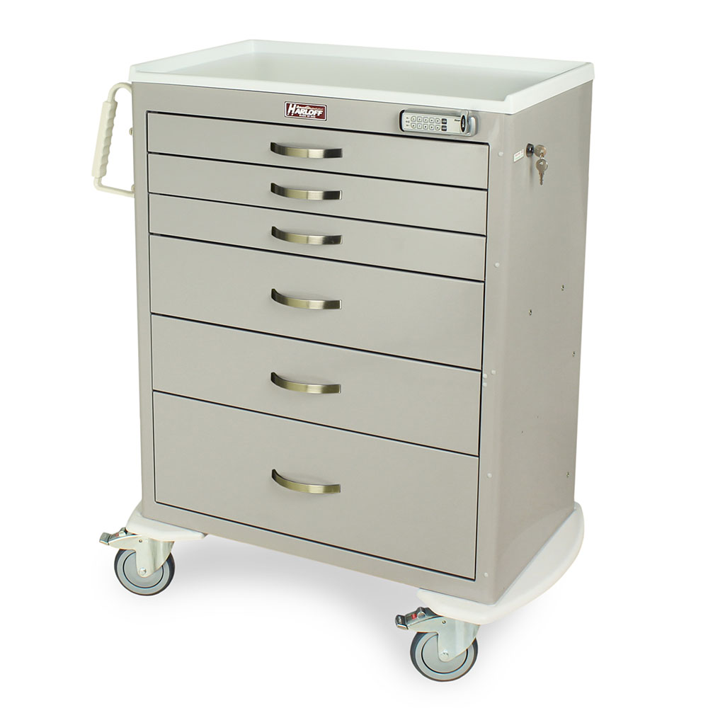 Harloff-MDS3030E06-M-Series Standard Width Tall Anesthesia Cart Six Drawers with Basic Electronic Pushbutton Lock