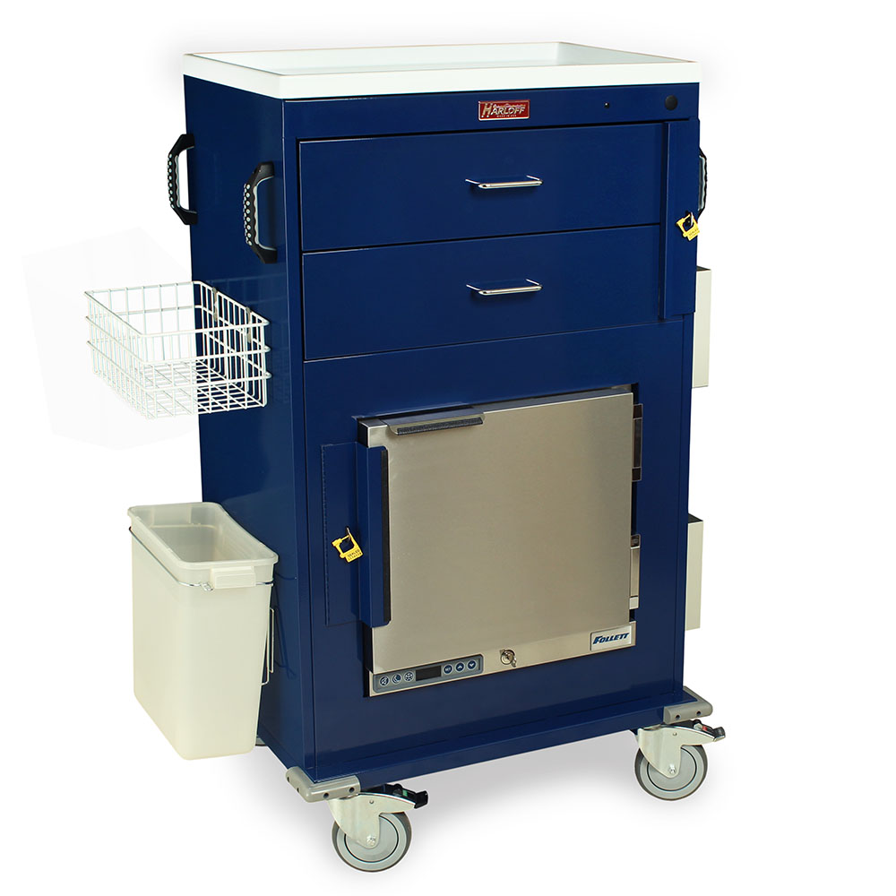Harloff-MH5216B-Malignant Hyperthermia Cart with 1.0 Cubic Feet Follett Refrigerator, Two Drawers, Breakaway Lock & Accessories
