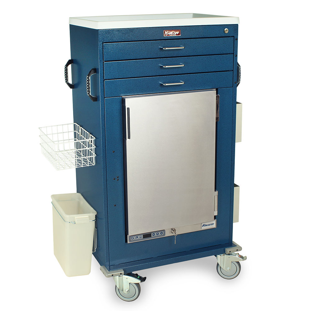 Harloff-MH5300K-Malignant Hyperthermia Cart with 1.8 Cubic Feet Follett Refrigerator, Three Drawers, Key Lock & Accessories