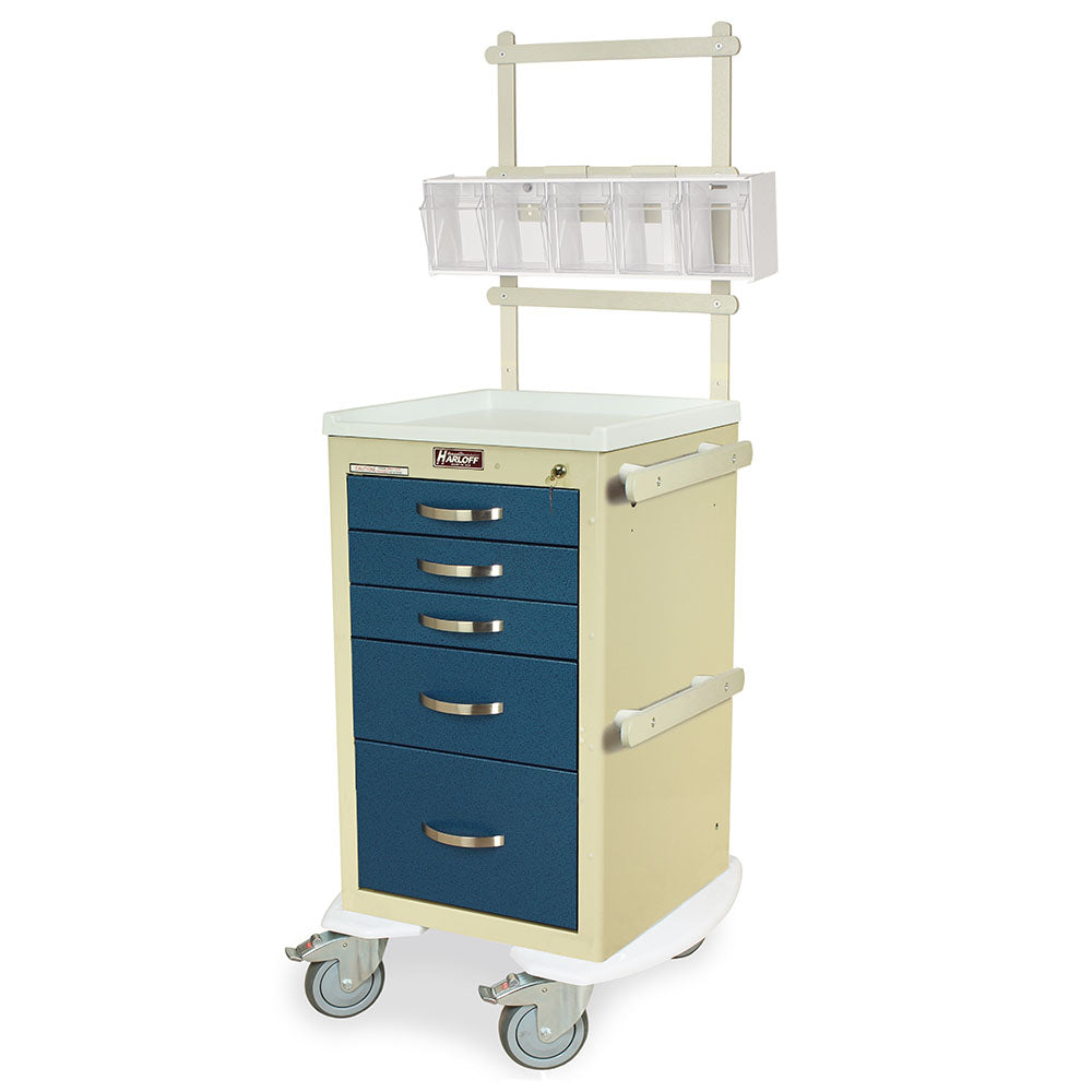 Harloff-MPA1824K05+MD18-ANS-A-Series Lightweight Aluminum Mini Width Short Anesthesia Cart Five Drawers with Key Lock, MD18-ANS Package