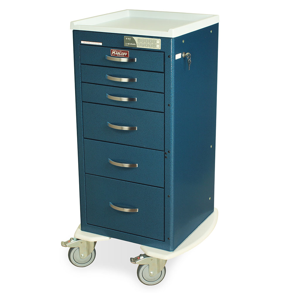 Harloff-MPA1830EKC06-A-Series Lightweight Aluminum Mini Width Tall Anesthesia Cart Six Drawers with Electronic Keypad Lock