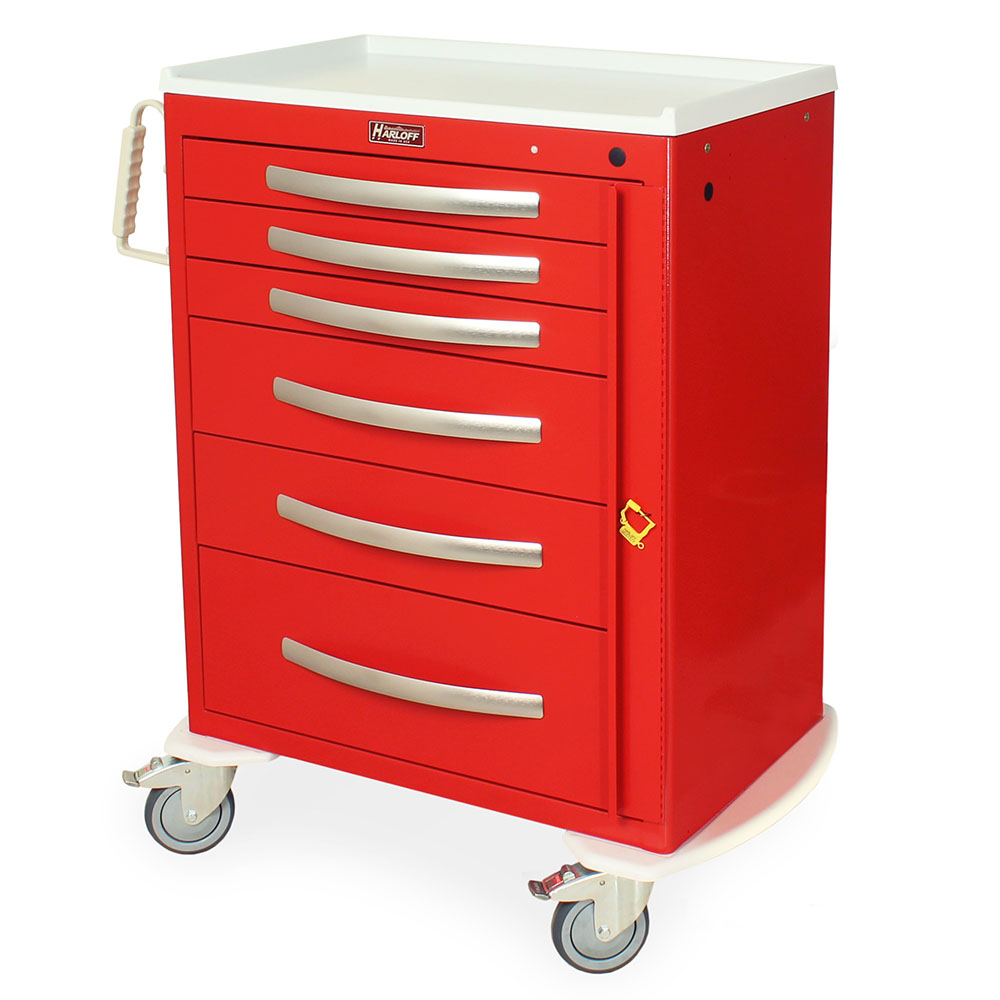 Harloff-MPA3030B06-A-Series Lightweight Aluminum Standard Width Tall Emergency Crash Cart Six Drawers with Breakaway Lock