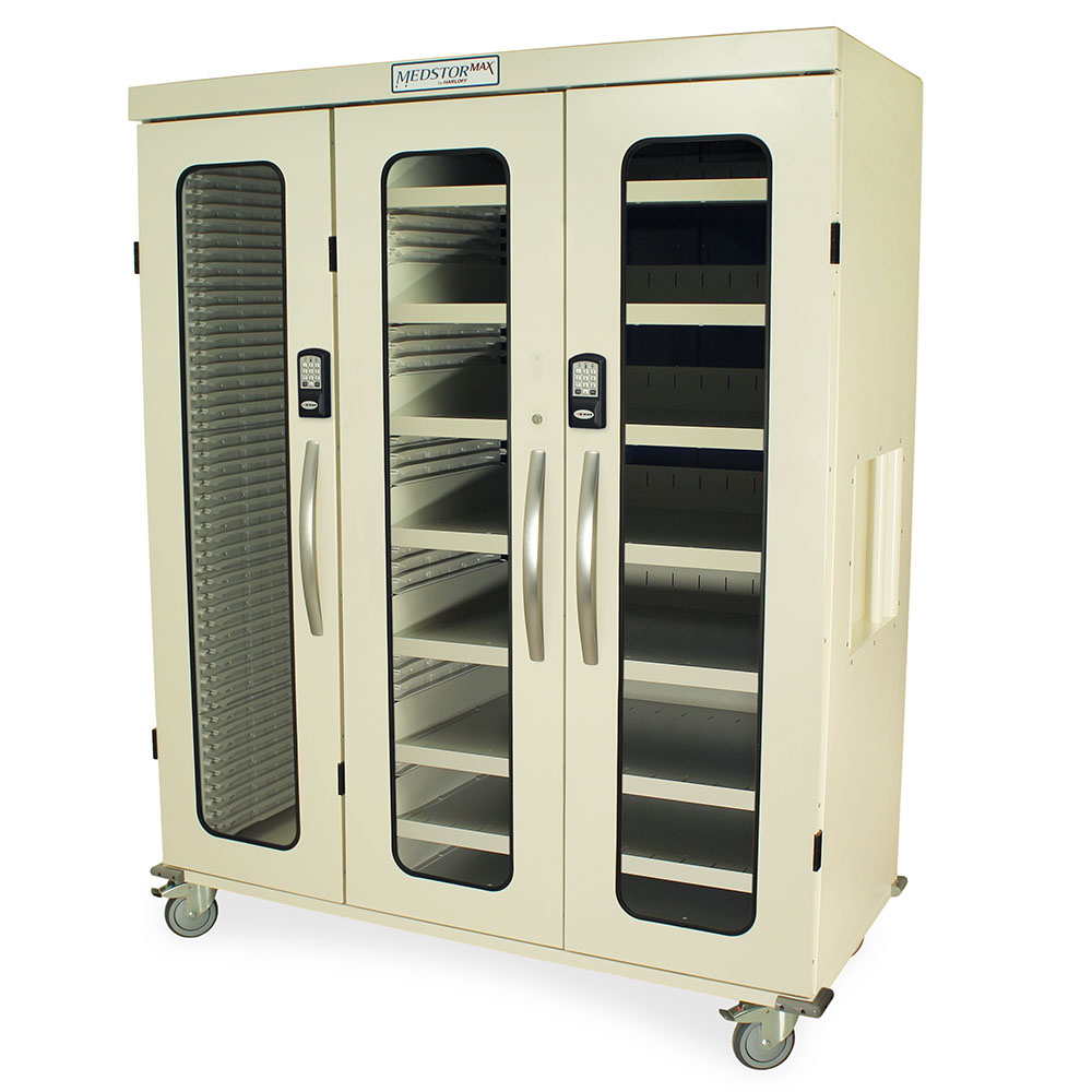Harloff-MSPM83-L0GEK-MedStor Max Stainless Steel Triple Column Medical Storage Cabinet with Glass Doors, Key Lock