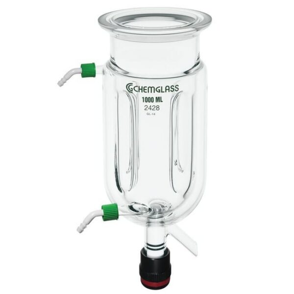 Chemglass Life Sciences 3L Reaction Vessel, Jacketed, 150mm Schott O-Ring Flange, GL-14 Inlet/Outlet, CG-511-02 Drain Valve