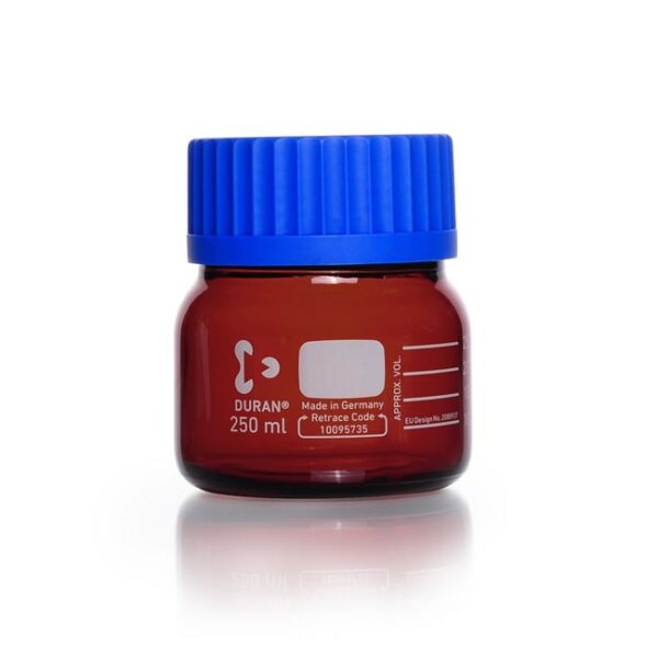 DWK Life Sciences DURAN GLS 80 Laboratory Bottle with Screw Cap and Pouring Ring, Wide Mouth, Amber, GLS 80 Thread