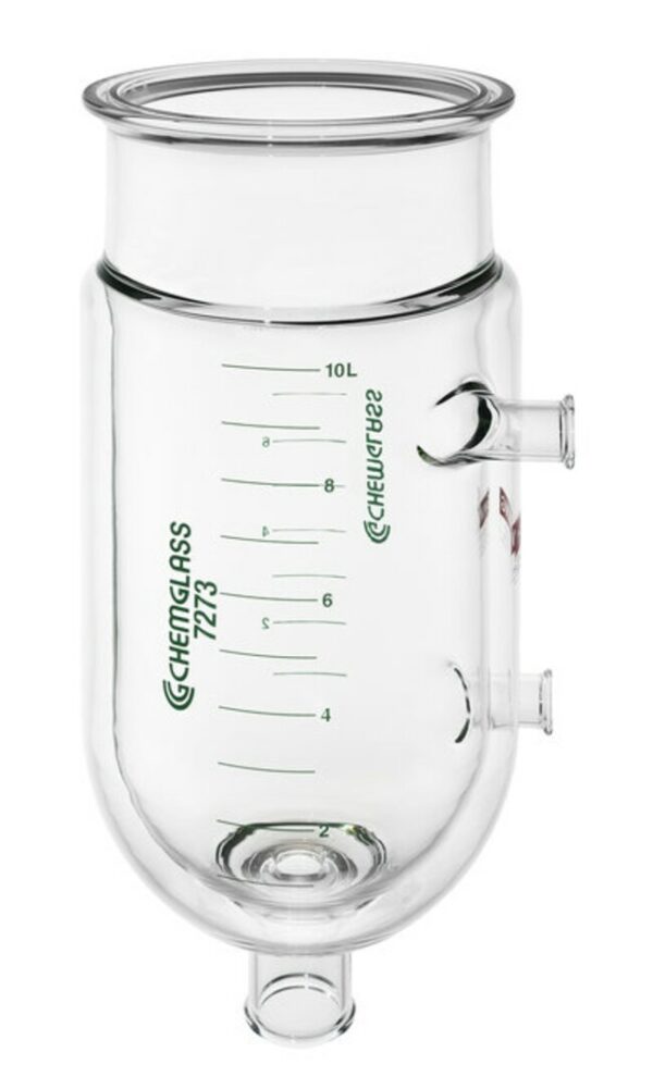 Chemglass Life Sciences Process Reaction Vessel, Jacketed, Large Scale, 50L, Flange I.D.: 300Mm, 2"" Bp Detachable Valve, Overall Height: 877Mm, H:W Ratio: 2.5:1, I/O Size: 1"" Bp, Jacket Capacity: 17L