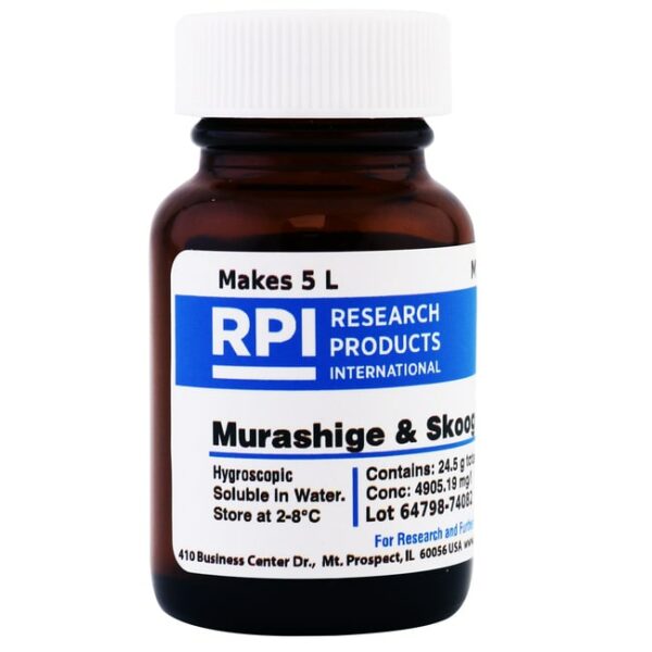 Research Products International Corp Murashige & Skoog Medium with MES Buffer and Vitamins, 24.5 Grams of Powder, Makes 5 Liters of Solution